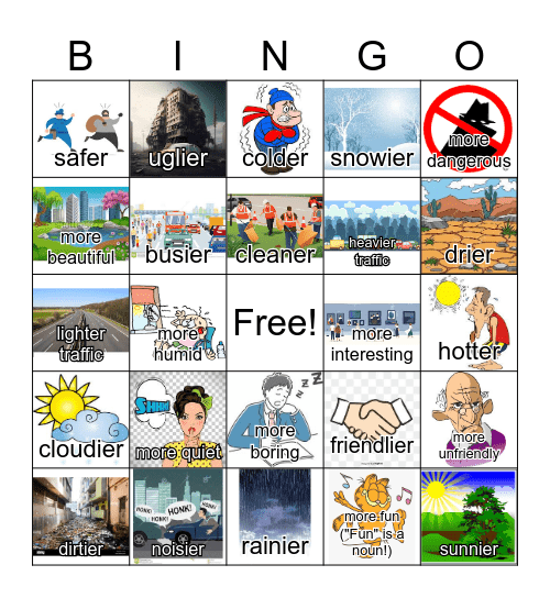 town/city adjectives--comparative Bingo Card