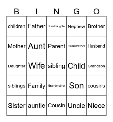 Family Bingo Card