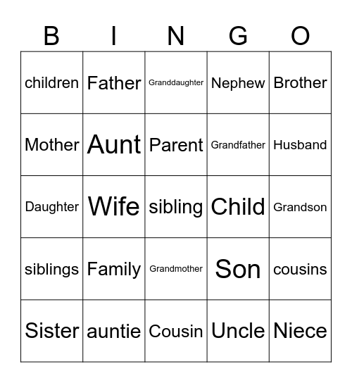 Family Bingo Card