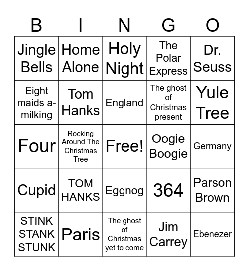 HOLIDAY Bingo Card