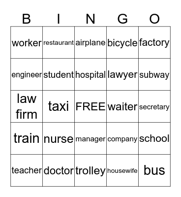 Jobs, Workplaces & Transportations Bingo Card