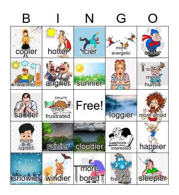 Feelings and Weather Adjectives Bingo--comparative Bingo Card