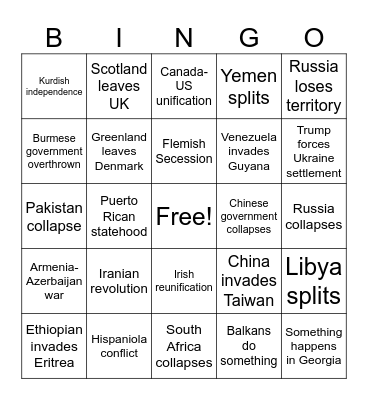 World Events Bingo Card