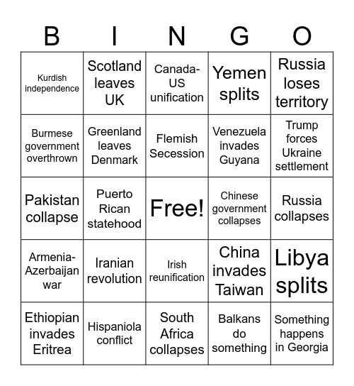 World Events Bingo Card