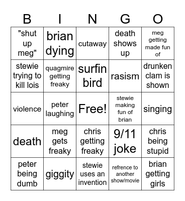 family guy bingo Card