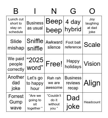 End of year dept Bingo Card