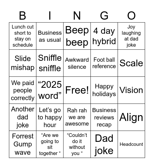 End of year dept Bingo Card