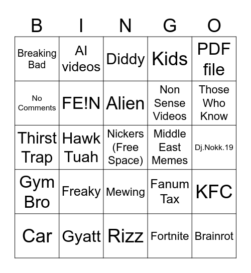 Reels pull Bingo Card