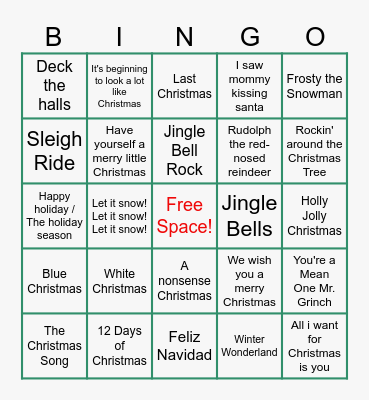 Christmas Music Bingo Card