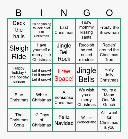 Christmas Music Bingo Card