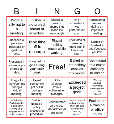 🎉 Year End Celebration 🎉 Bingo Card