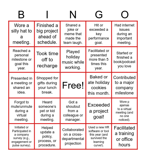 🎉 Year End Celebration 🎉 Bingo Card