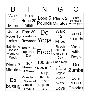 Workout BINGO Card
