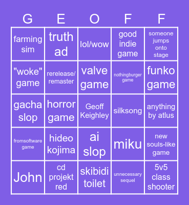 Geoff Keighley Fest 202geoffkeighley Bingo Card