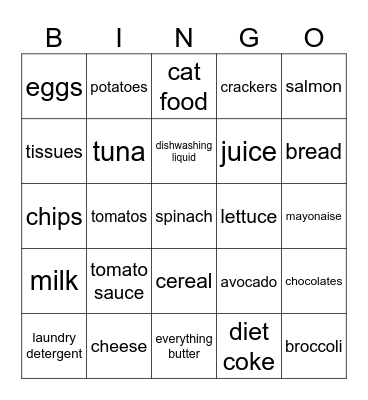 Lisa's shopping Bingo Card