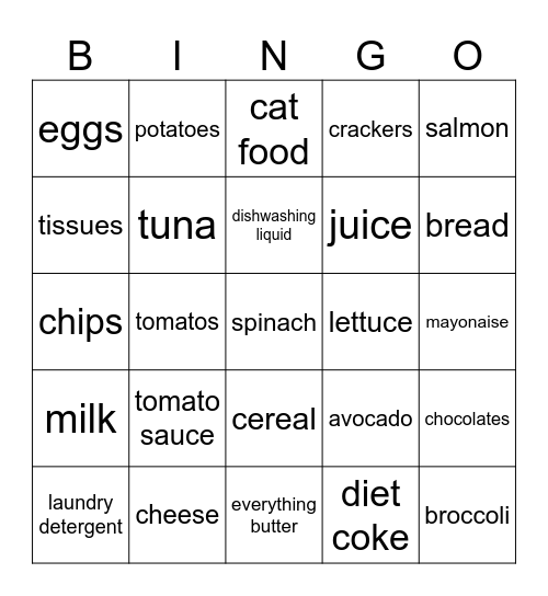 Lisa's shopping Bingo Card