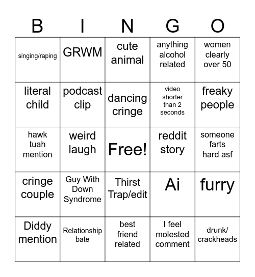 Instagram reels bingo Card