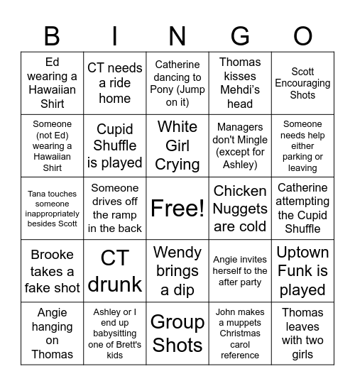 Christmas Party Bingo Card