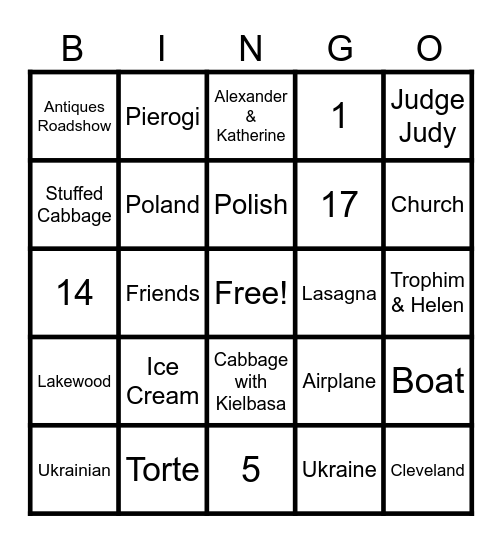 Paul or Natasha Bingo Card