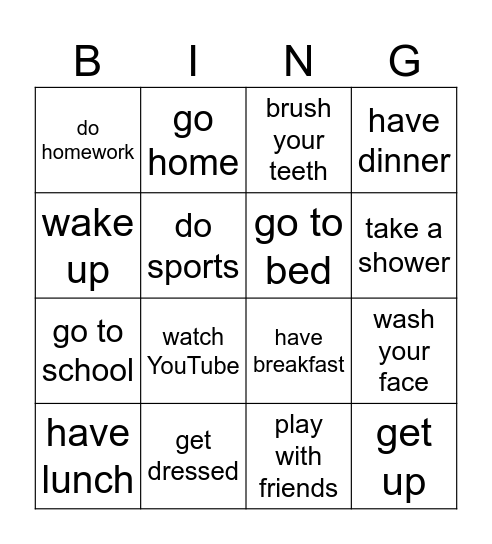 Daily routine Bingo Card