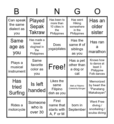 TFC Human Bingo! Bingo Card