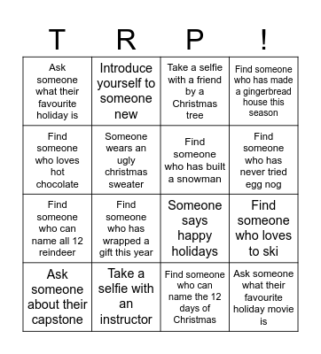 TRP Holiday Party Bingo! Bingo Card