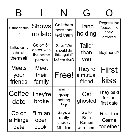 Jai's Relationship Bingo 2024 Bingo Card