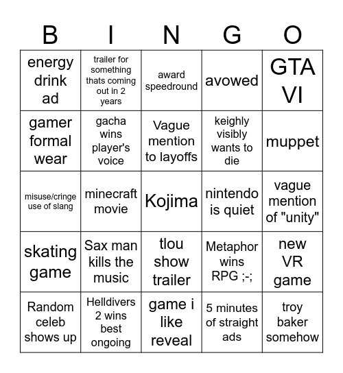 Geooff Bingo Card