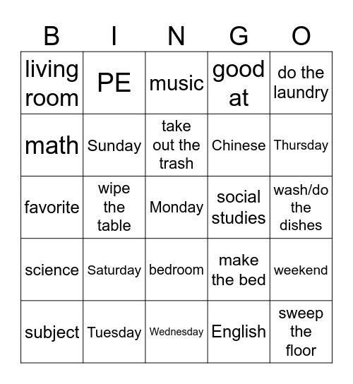Units 3-4 Bingo Card