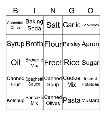 Pantry Bingo Card