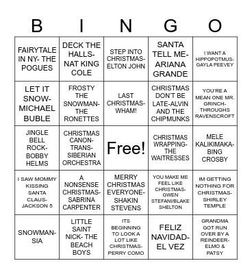 CHRISTMAS JAMS Bingo Card