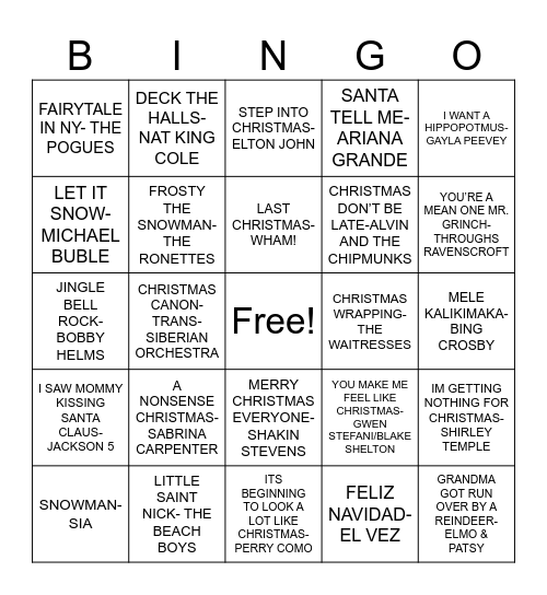 CHRISTMAS JAMS Bingo Card