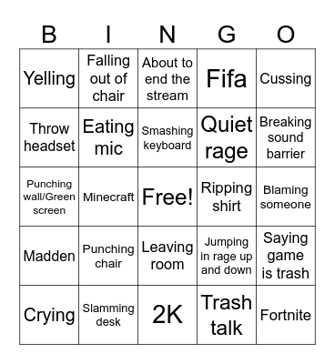 Gamer rage Bingo Card