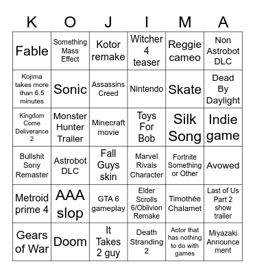 GaMe AwArDs BiNgO Card