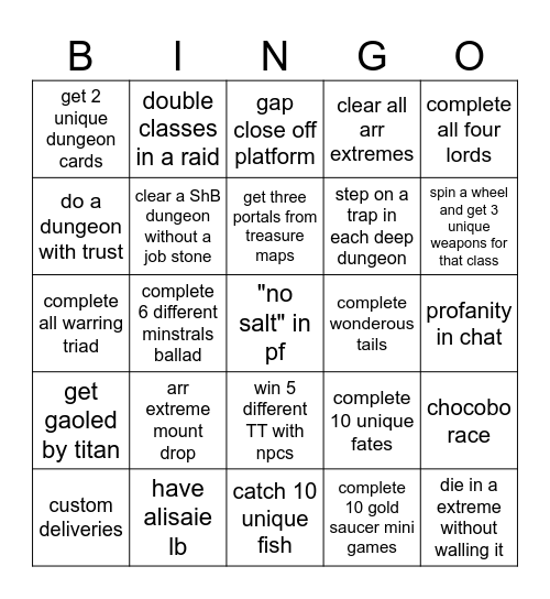 FFXIV Online Bingo Card