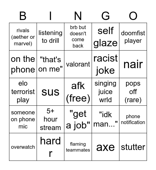 Untitled Bingo Card