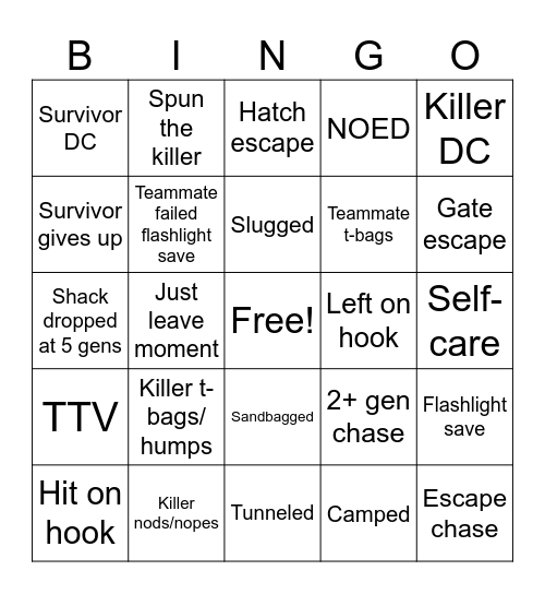 DBD Bingo Card