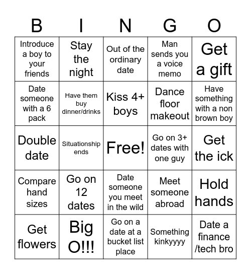 Dating 2025 Bingo Card