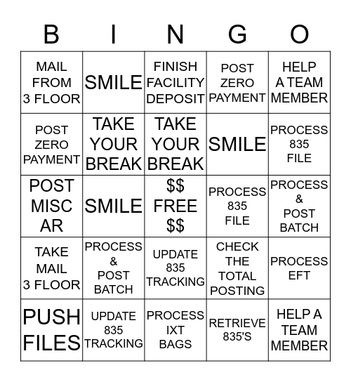 CASH POSTING Bingo Card