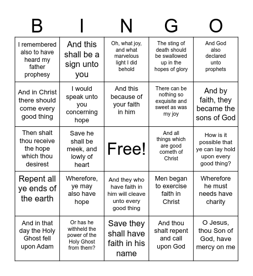 Moroni 7:20-43 Bingo Card