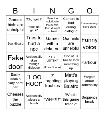 Spencer OoT Bingo Card