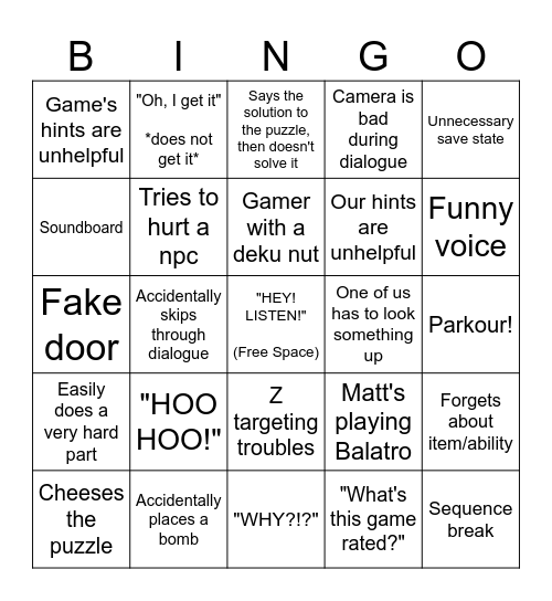 Spencer OoT Bingo Card