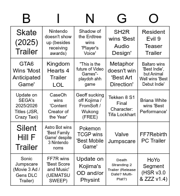 TGAs 2024 Bingo Card