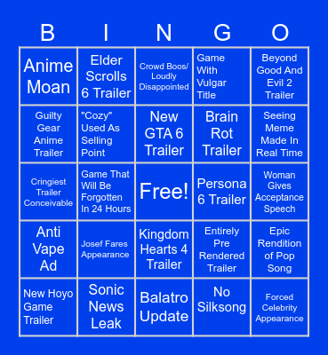 Game Awards Bingo Card