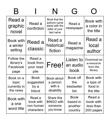 Winter Book Bingo Card