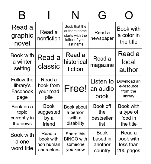 Winter Book Bingo Card