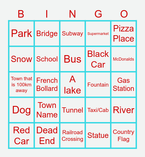 Geoguessr Bingo Card