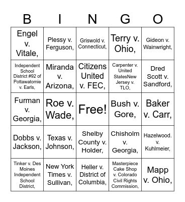 Cases of the Supreme Court Bingo Card