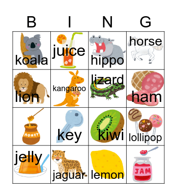 Love phonics H/J/K/L Bingo Card