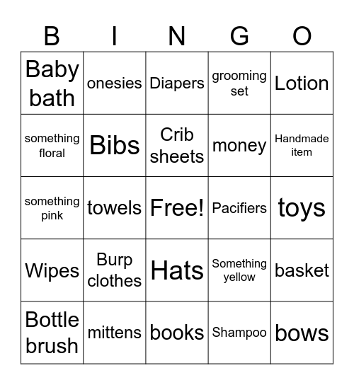 Baby Shower Bingo Card